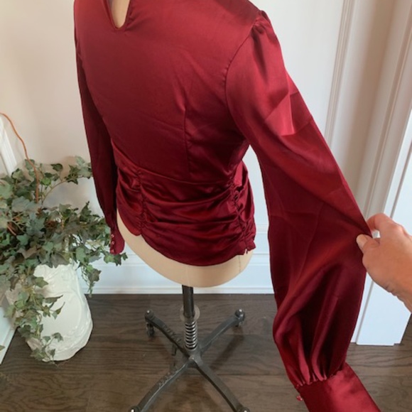 Satin Blouse w/Ruched Neckline & Waistline - Picture 8 of 11